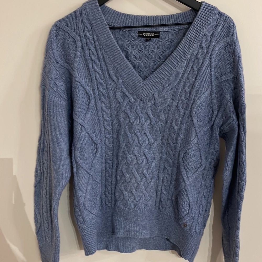 Blue cableknit v-neck GUESS